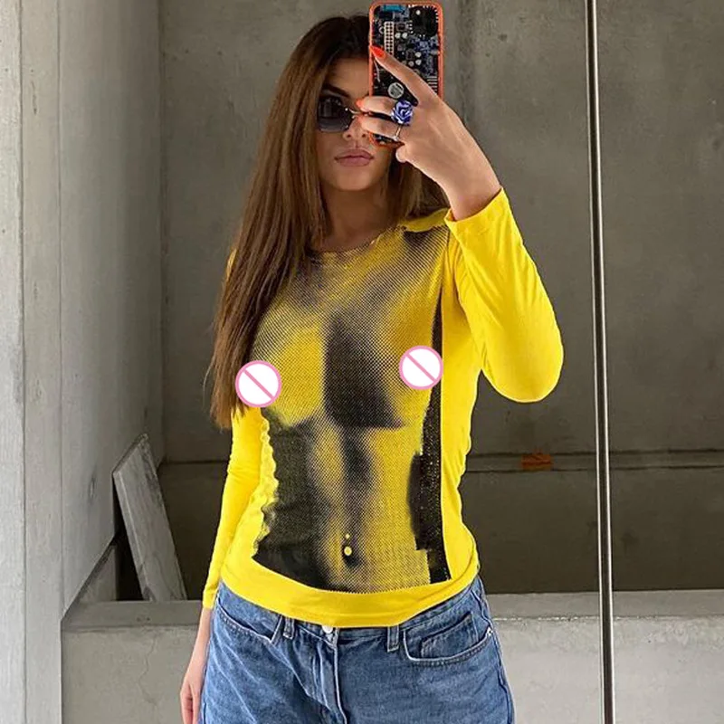 

Tie Dye Printed Women T Shirt Long Sleeve Crop Top 2022 Autumn High Street Workout Activewear Sexy Night Club Party Sweatshirts