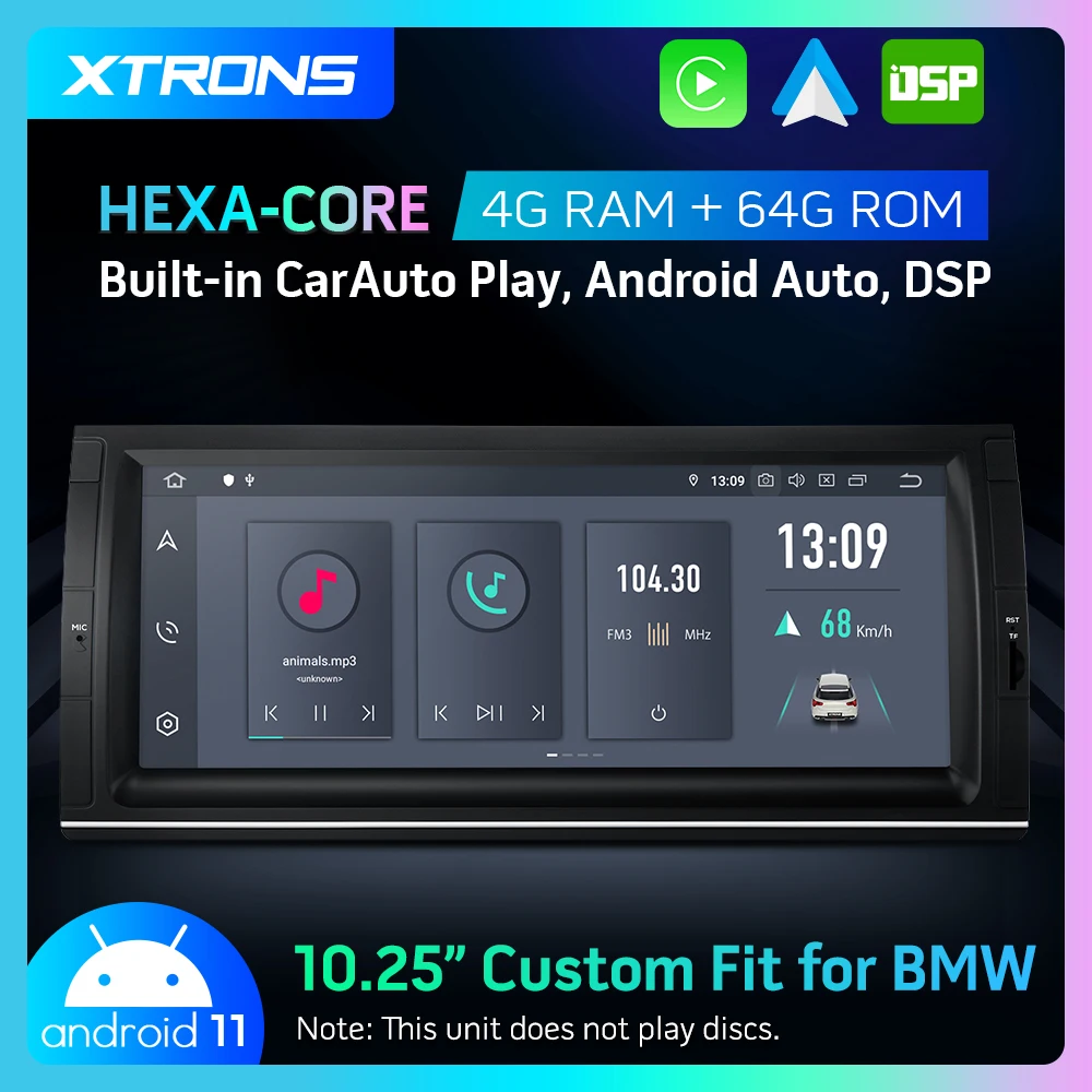 XTRONS 10.25'' Car Radio Android 11 Hexa Core 4+64 Stereo Player For BMW X5 E53 1999-2006 Built-in DSP CarAutoPlay AA GPS - купить по