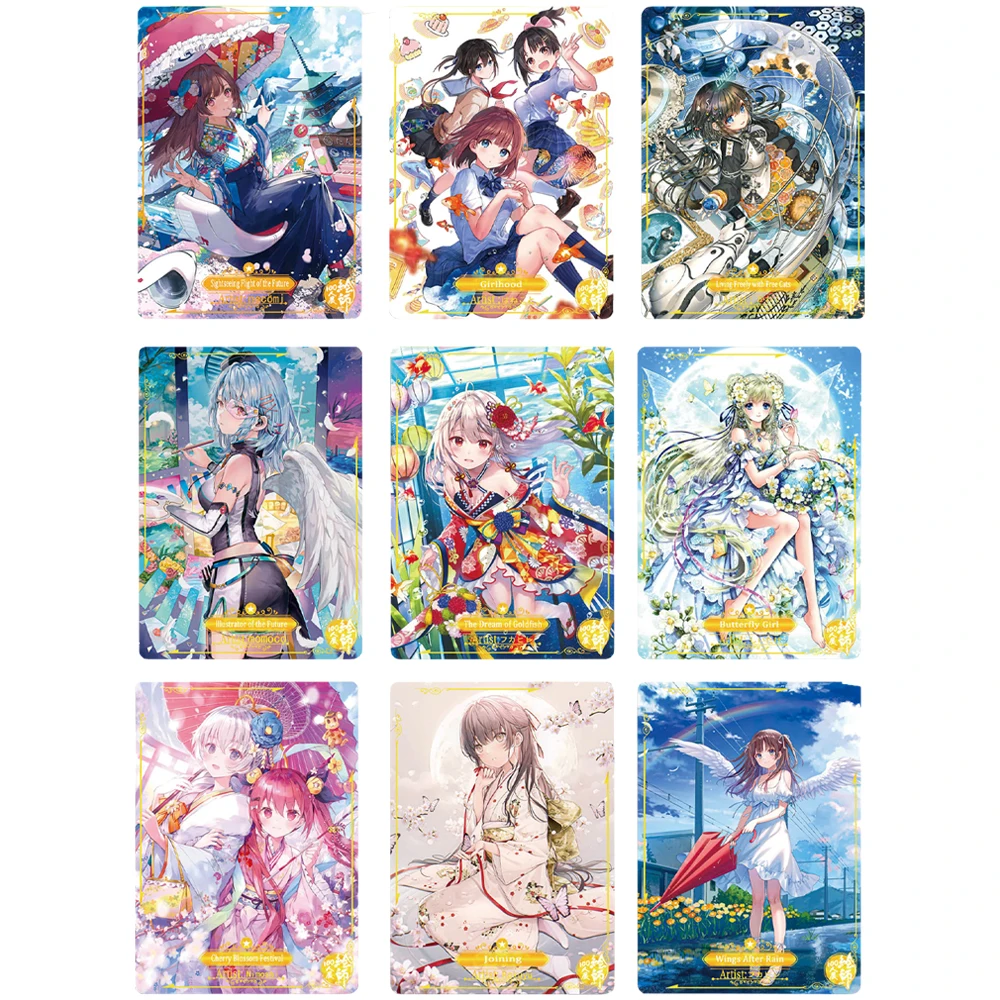 

9Pcs/set Anime Girls Flash Card ACG Kawaii Classic Game Anime Collection Cards Gift Toys Gives 1 Extra Single Card