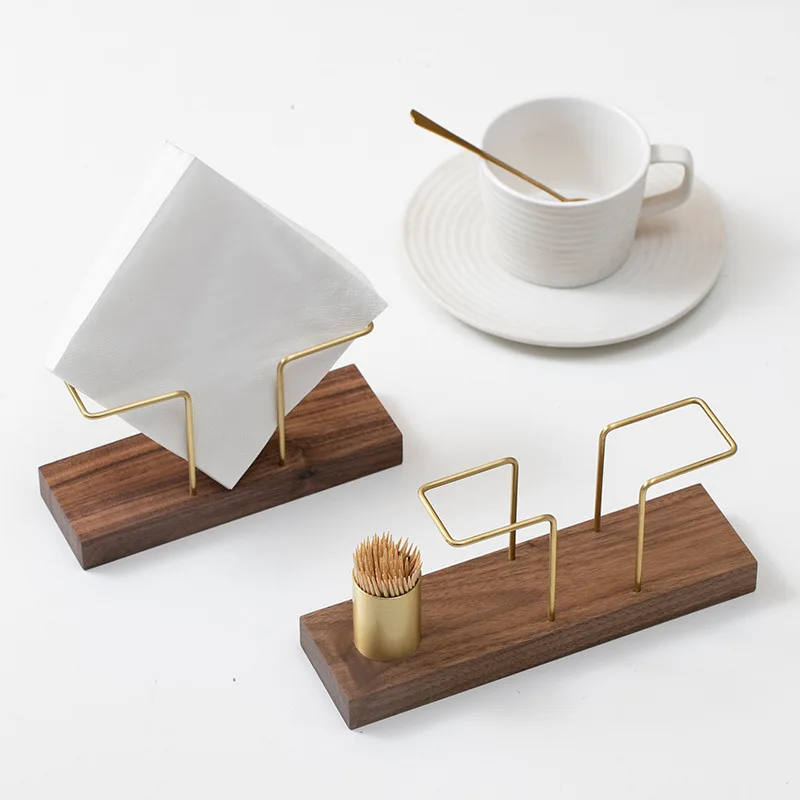 

Wooden Napkin Holder Home Tissue Holder Table Container Gold Tissue Case With Toothpick for Kitchen Restaurant Decoration