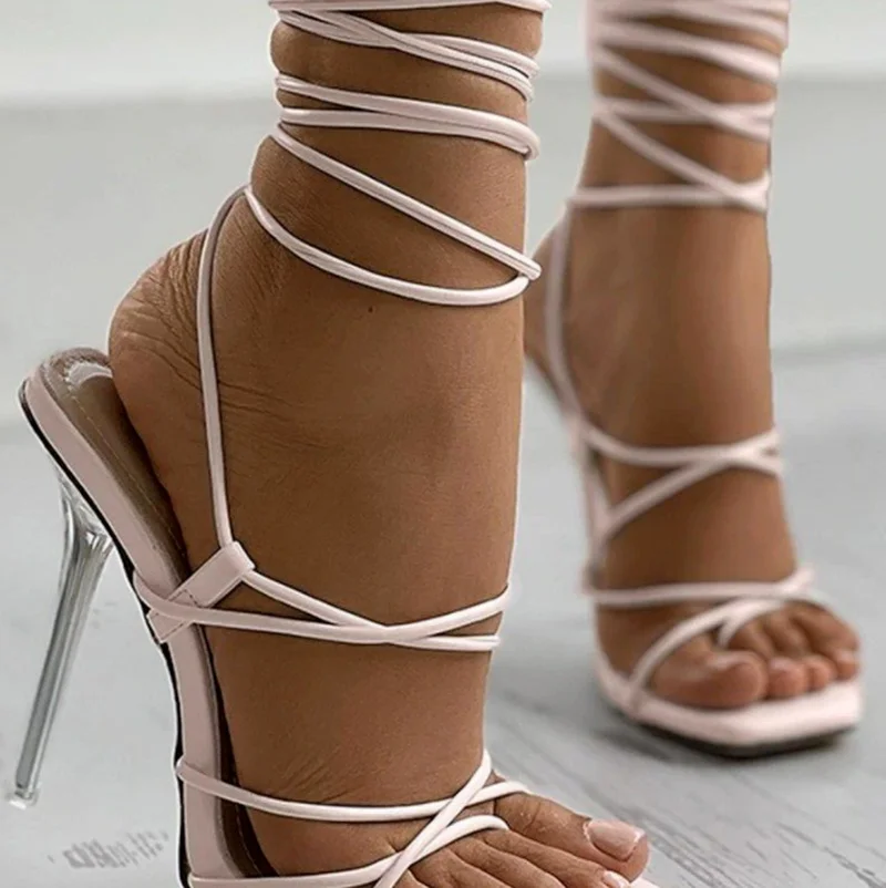 

2022 NEW Summer Women Sandals Narrow Band Vintage Square Toe High Heels Cross Strap Thong Sandals Women Shape Design Shoes Women