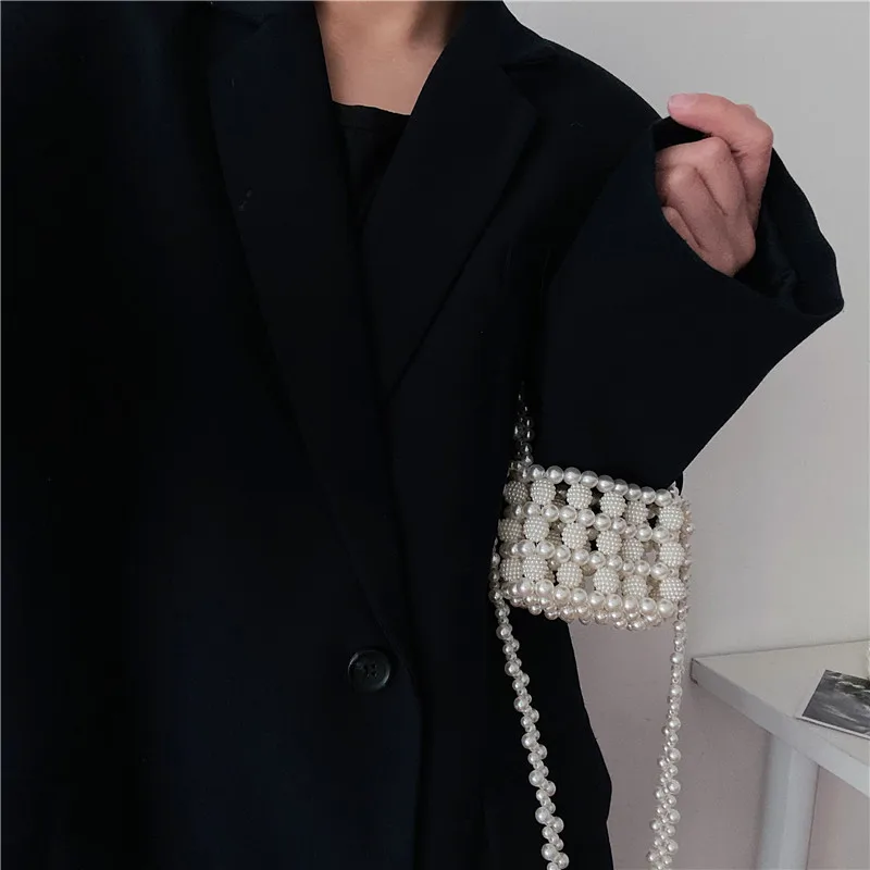 Customized Handmade Women Pearls Handbags Raspberry Beads Mini Tote Crossbody Bags Princess Girls Shoulder Pouch Clutch Evening