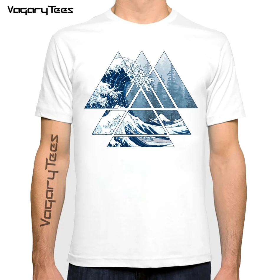 

Fashion Men Hipster The Great Sacred Geometry Triangles T Shirts casual Cool Geometry Misty Forest Wave T-Shirt For Adult Tshirt