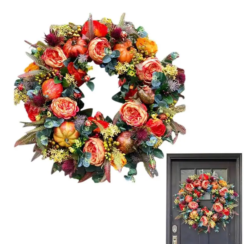 

Fall Peony And Pumpkin Wreath for Front Door Home Farmhouse Decor and Festival Celebration Thanksgiving Wreath Decorations