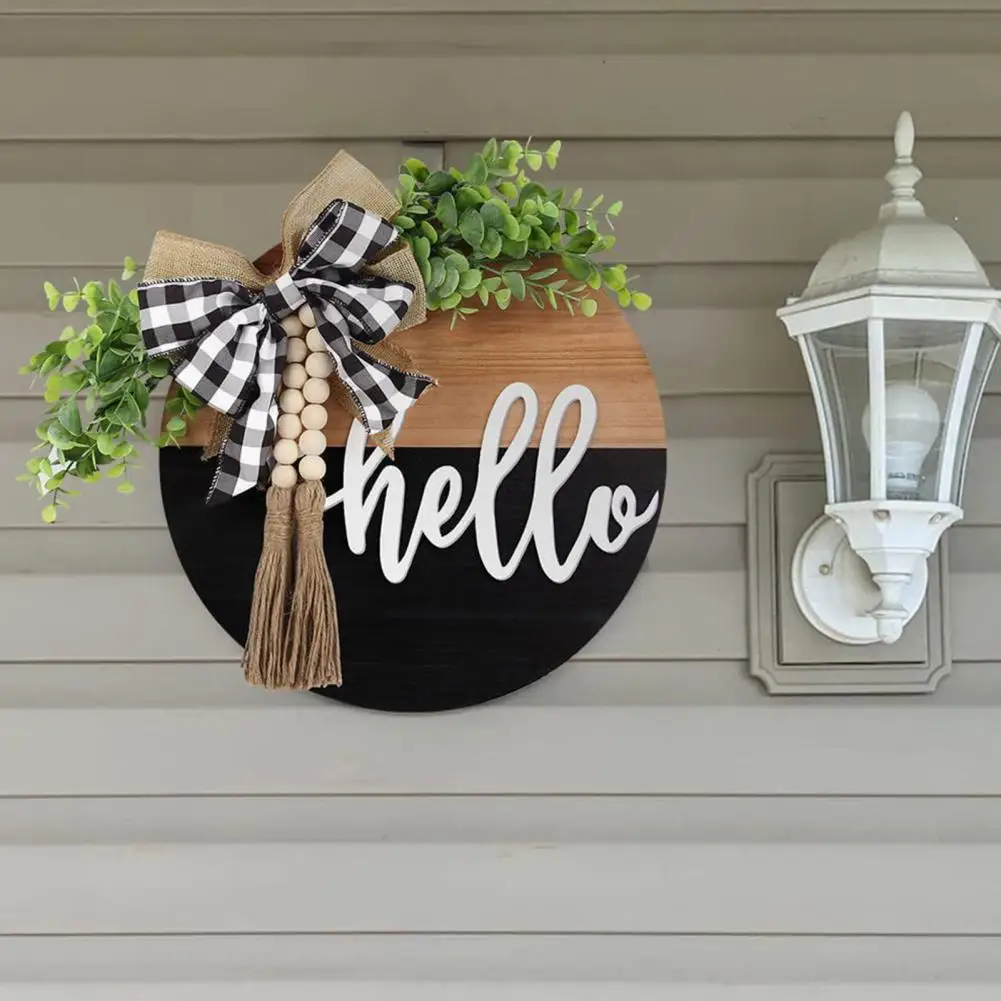 

Natural Elements Welcome Sign Charming Farmhouse Welcome Sign Rustic Beads Realistic Leaves Tassel Decor for Front for Farmhouse