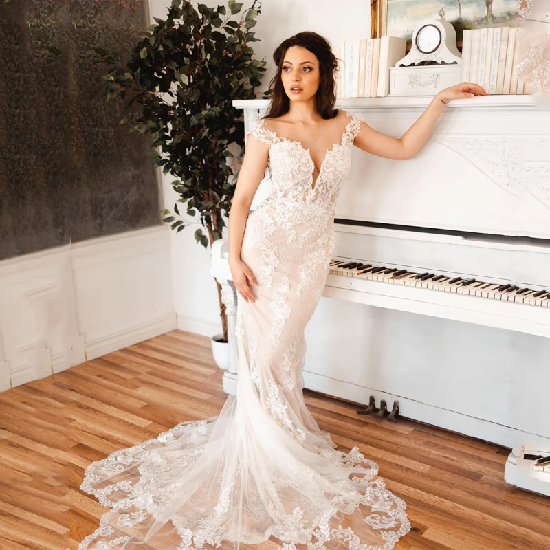 

Romantic Sweetheart Off the Shoulder Mermaid Wedding Dress 2023 Appliques Lace Tull Train Trumpet Bridal Gown
