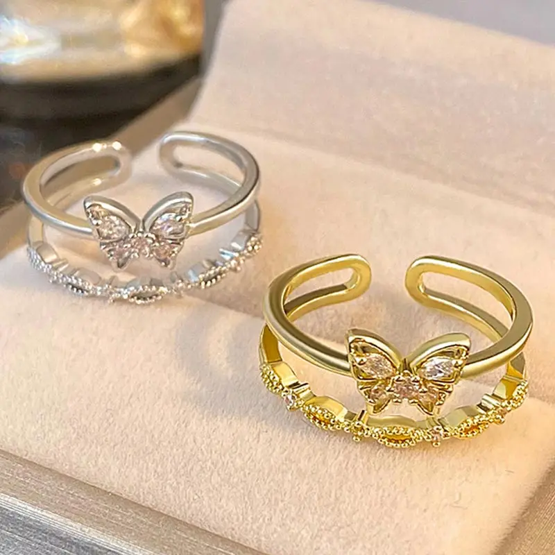 

Korean Style Crystal Butterfly Adjustable Rings for Women Trendy Golden Open Ring Party Jewelry Accessories Gifts Dropshipping