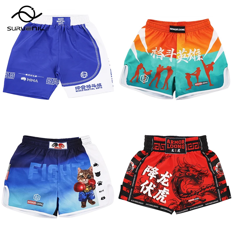 

Шорты Muay Thai, быстросохнущие дышащие боксерские шорты, мужские и женские шорты для ММА с принтом, боевые искусства, грудинг, кикбоксинг, одежда для борьбы