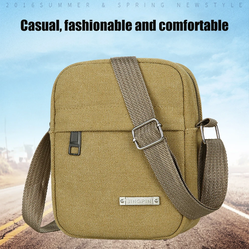 

Холщовая многофункциональная сумка на молнии для мужчин, маленькая квадратная Повседневная винтажная портативная модная простая мягкая в...