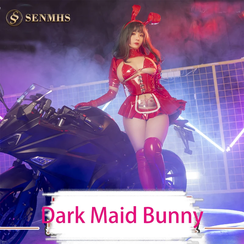 

SENMHS Inverse Rabbit Women Bunny Cosplay Costumes Hollow Out Full Body Harness Leather Lingerie Bondage Bodysuit NEW Red