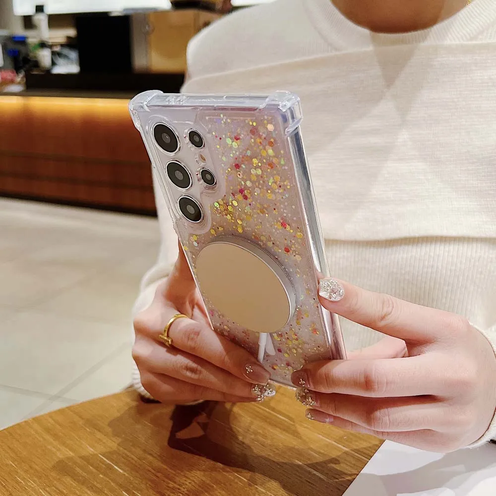 Прозрачный чехол Magsafe для Samsung Galaxy S24 S23 Plus противоударный мягкий магнитный с