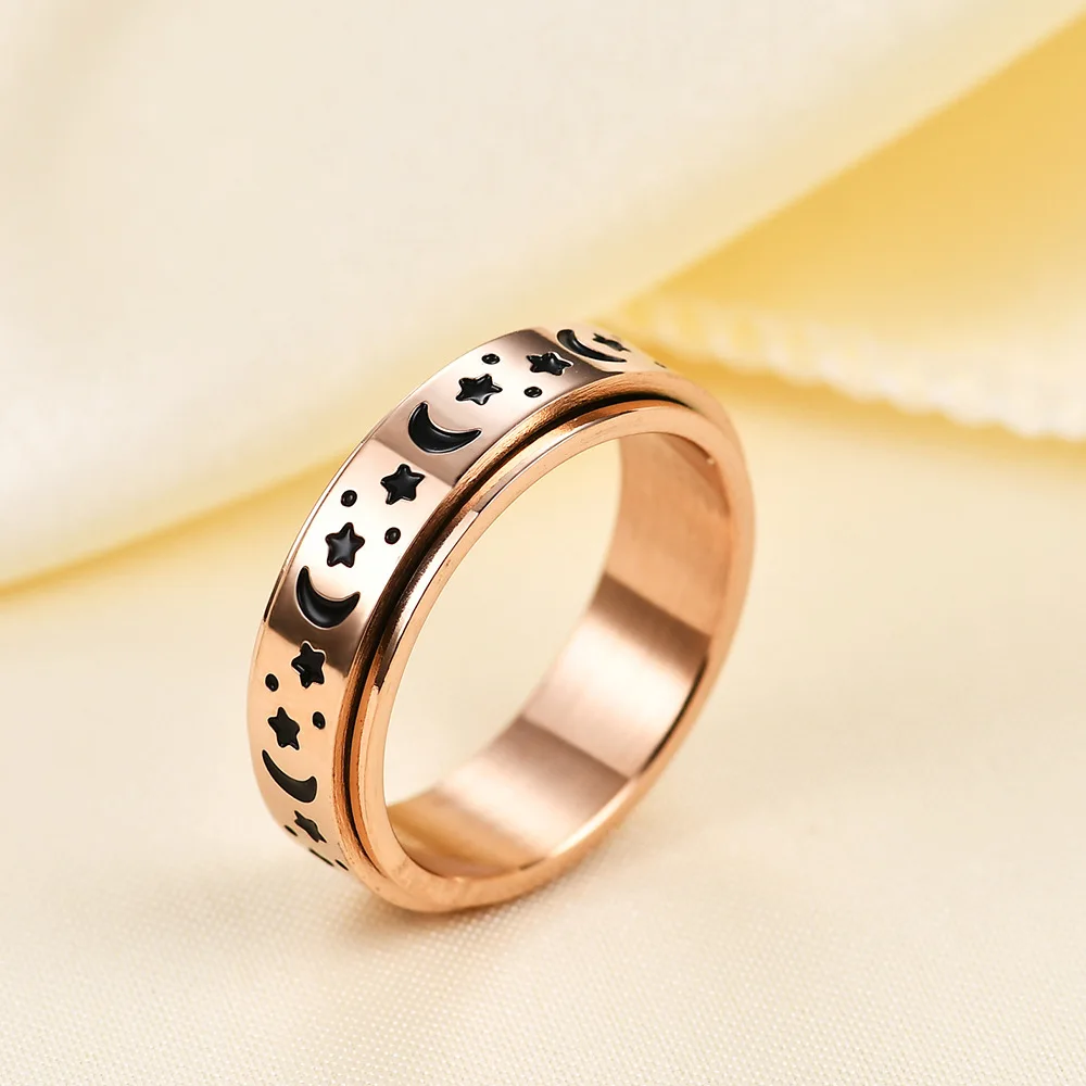 

New Design Star Moon Rotatable Rings Couple Stainless Steel Fashion Ring For Men Women Jewelry