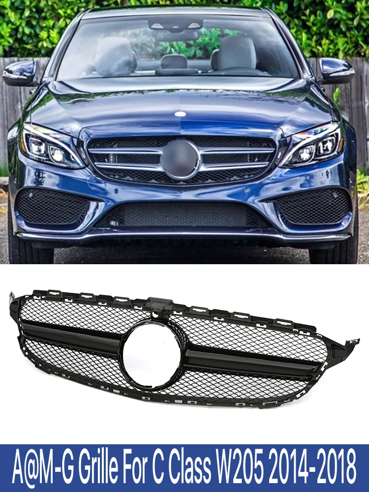 

Front Bumper A@M-G Grille For Mercedes Benz C-Class W205 C180 C200 C300 C350 Grill Parrilla 2014 2015 2016 2017 2018 With Camera