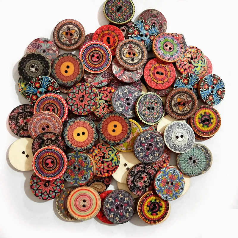 

50/100pcs 15-25mm Retro Wooden Buttons 2 Holes for Handwork Sewing Scrapbook Clothing Button Card Decor DIY Crafts Accessories