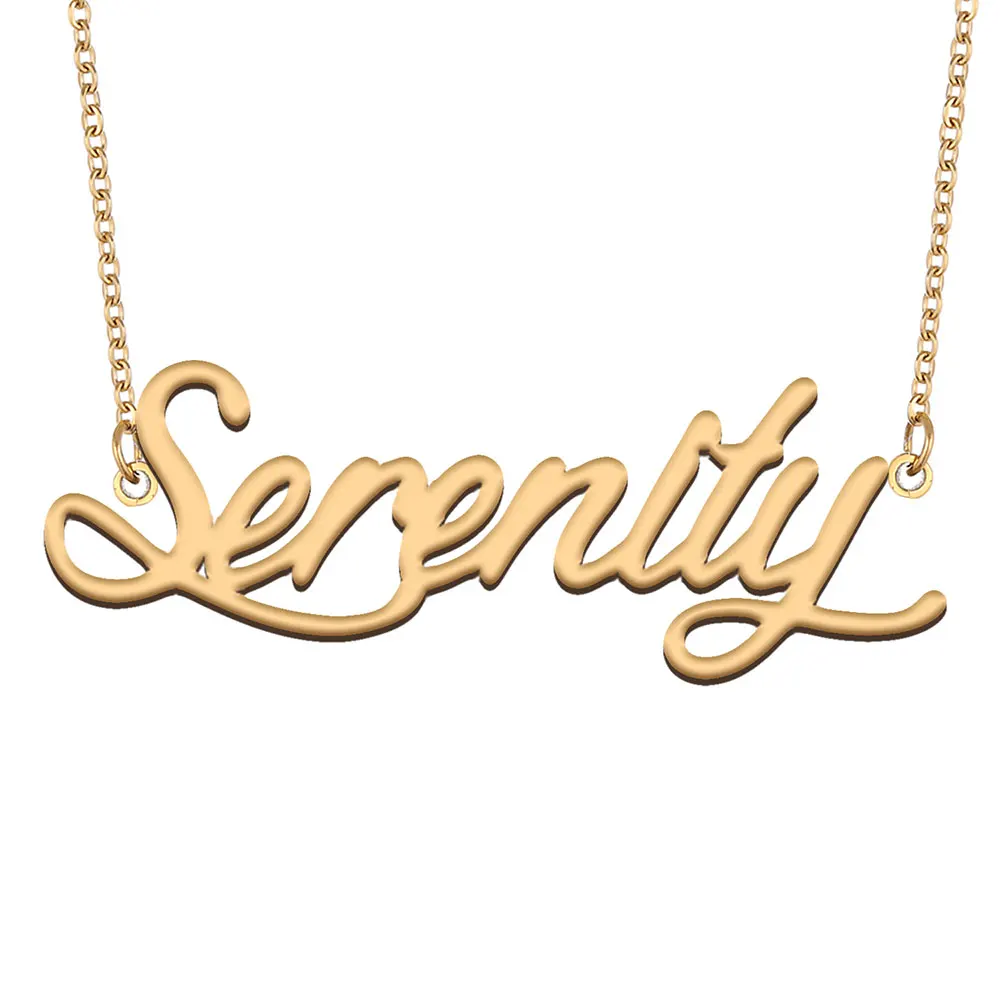 

AOLOSHOW Serenity Name Necklace Stainless Steel for Women Jewelry Gold Color Nameplate Pendant Font Letters Choker Necklaces