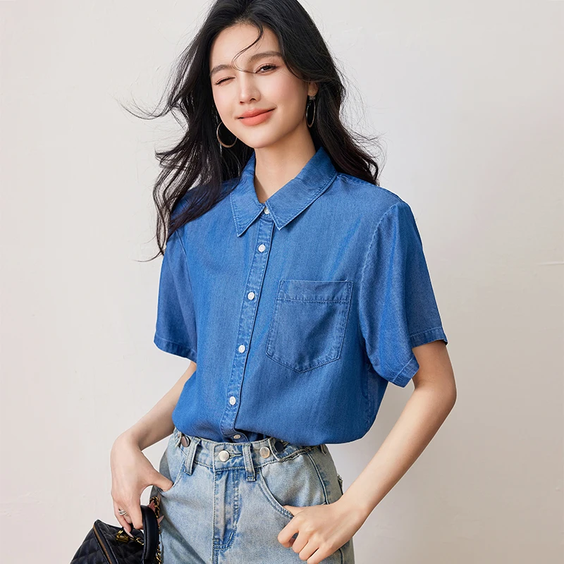 Рубашка Coigarsam женские топы лето 2024 офисные повседневные свободные однобортные