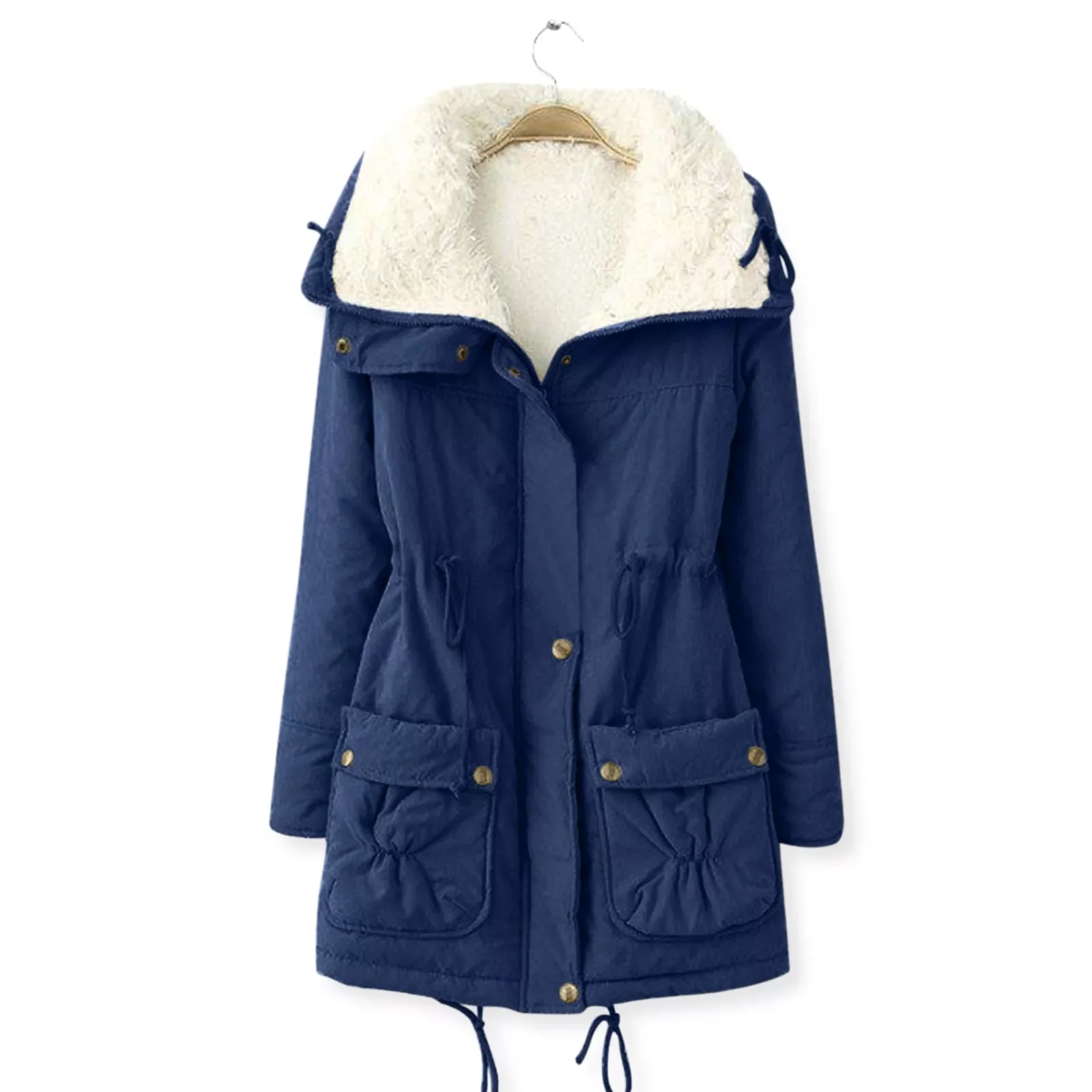 New2022 Women Warm And Velvet Waist Tooling Jacket Lapel Coat Long-sleeved Top Coat Cotton Jacket Puffer Jacket куртка женская