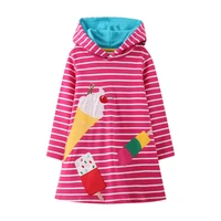 jumping meters hooded girls dresses with ice cream embroidery stripe princess party dresses autumn spring kids frocks cotton