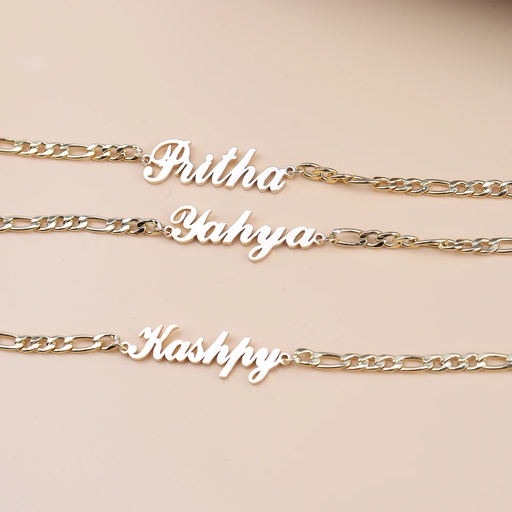 Браслет ручной работы Фигаро из нержавеющей стали с гравировкой имени