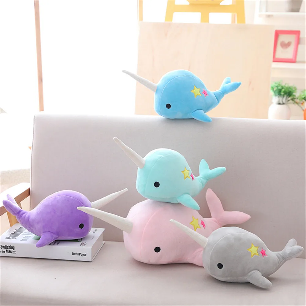 

25CM Cute Narwhal Double Star Doll Plush Stuffed Toy Soft Animal Marine Plush Toy For Children And Girls Christmas Gifts