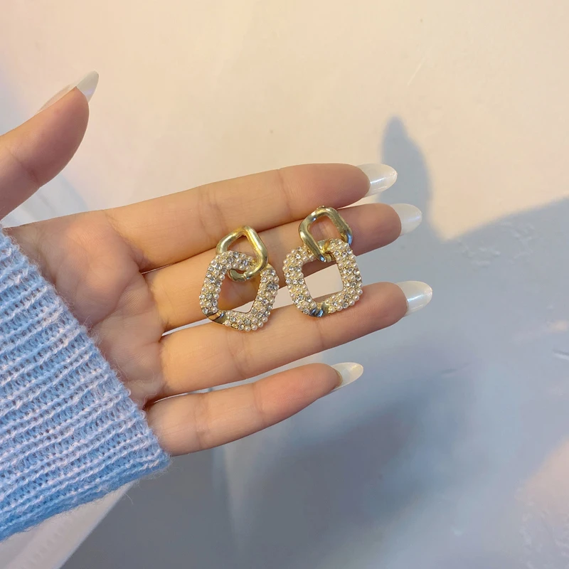

S925 needle Fashion Jewelry Women Earrings Popuplar Design Geometric Golden Plated Pearl Crystal Drop Earrings For Girl Gifts