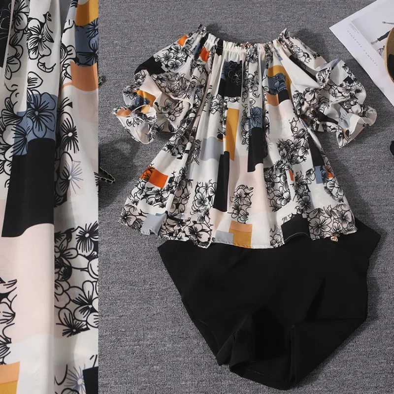 Модный женский топ и шорты с принтом комплект из 2 предметов дизайн пышными