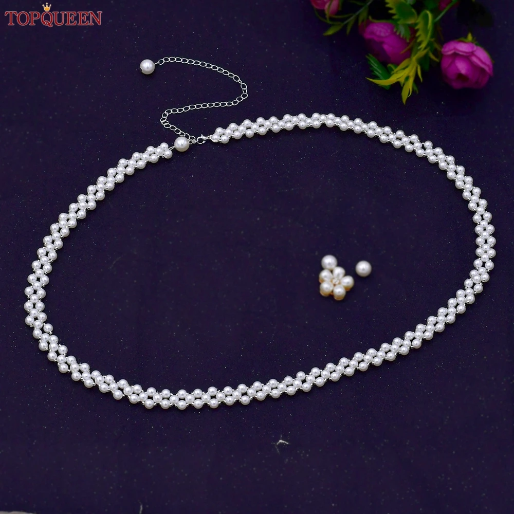 

TOPQUEEN S398 Chain Woman Belt Elegent Pearl Bead Ladies Dresses Sash Bridal Wedding Accessories Bridesmaid Gown Decoration