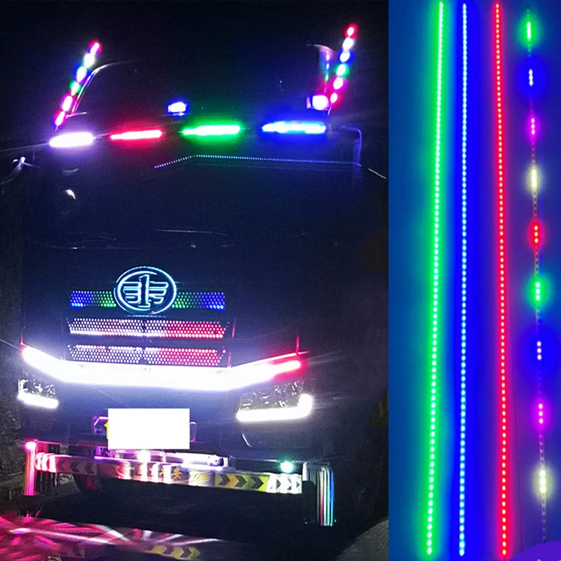 fog light for car 24V LED RGB Truck Antenna Light Decorative Whips Flagpole Lamp Colorful Streamer Flashing Pilot Lights for Trunk Jeep UTV ATV car bulbs