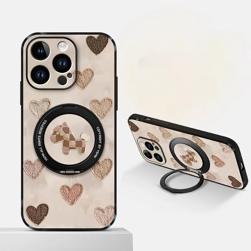 Фото Противоударный чехол-подставка для телефона iPhone 17 16 Pro Max 13 12 11 Pro XR XS Max, чехол на палец, кольцо, любовь, сердце, лошадь, funda carcasa, новинка №4