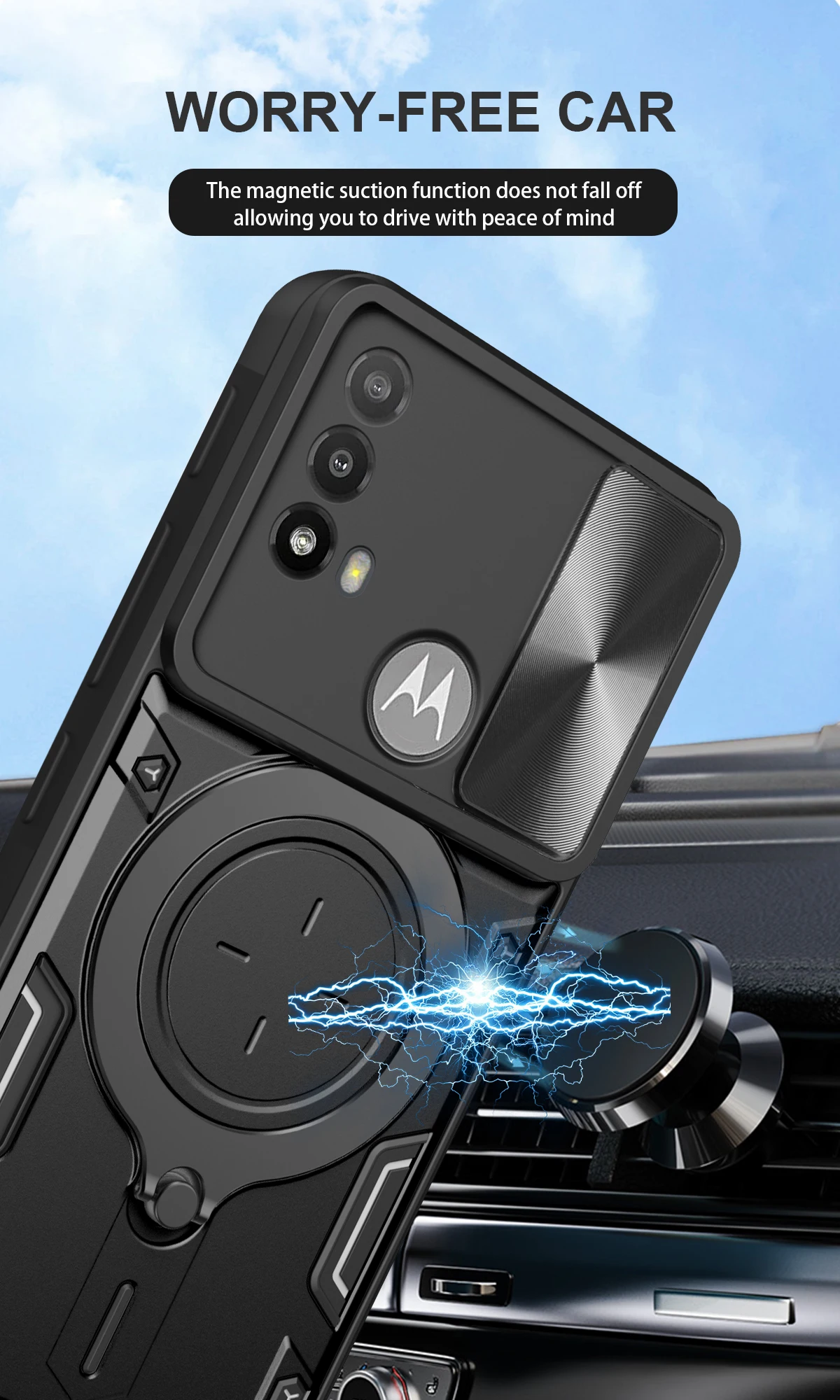 Luxury Slide Camera Case for Motorola Moto E20 E30 E40 Car Mount Magnetic Holder Shockproof Soft Edges Phone Cover MotoE20E30E40