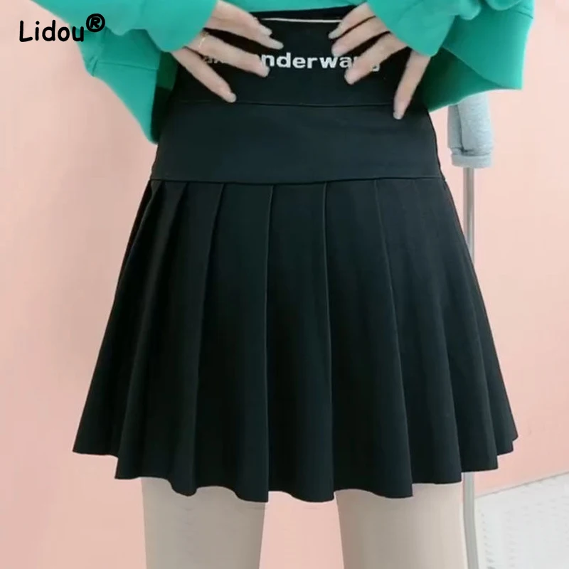 

Fashion Causal Elastic Waist Solid Color Mini Dress Comfortable Slim Summer Women's Clothing Black White Wild Pleated Skirt 2022