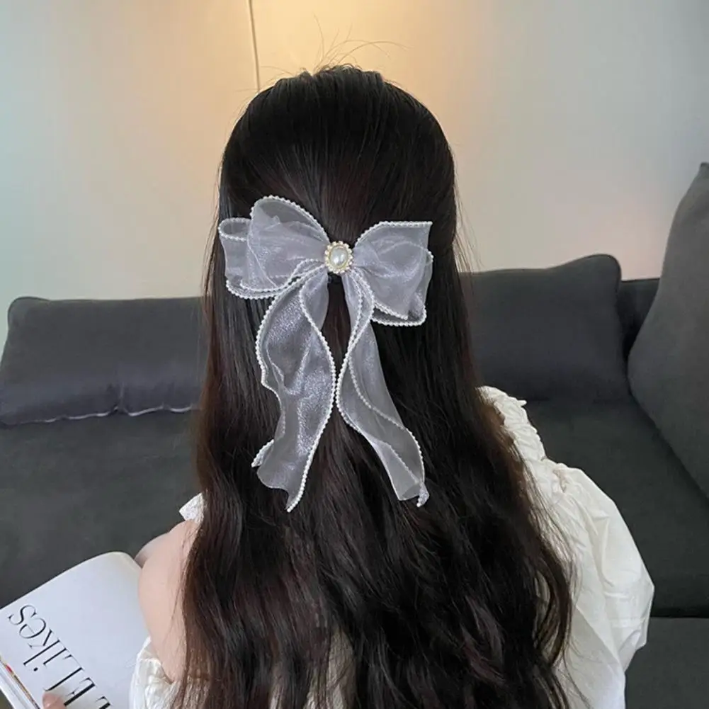 

Hair Clip Sweet Style Durable Elegant See-through Mesh Big Bow-knot Decor Anti-slip Ponytail Hair Clip Hair Accessor