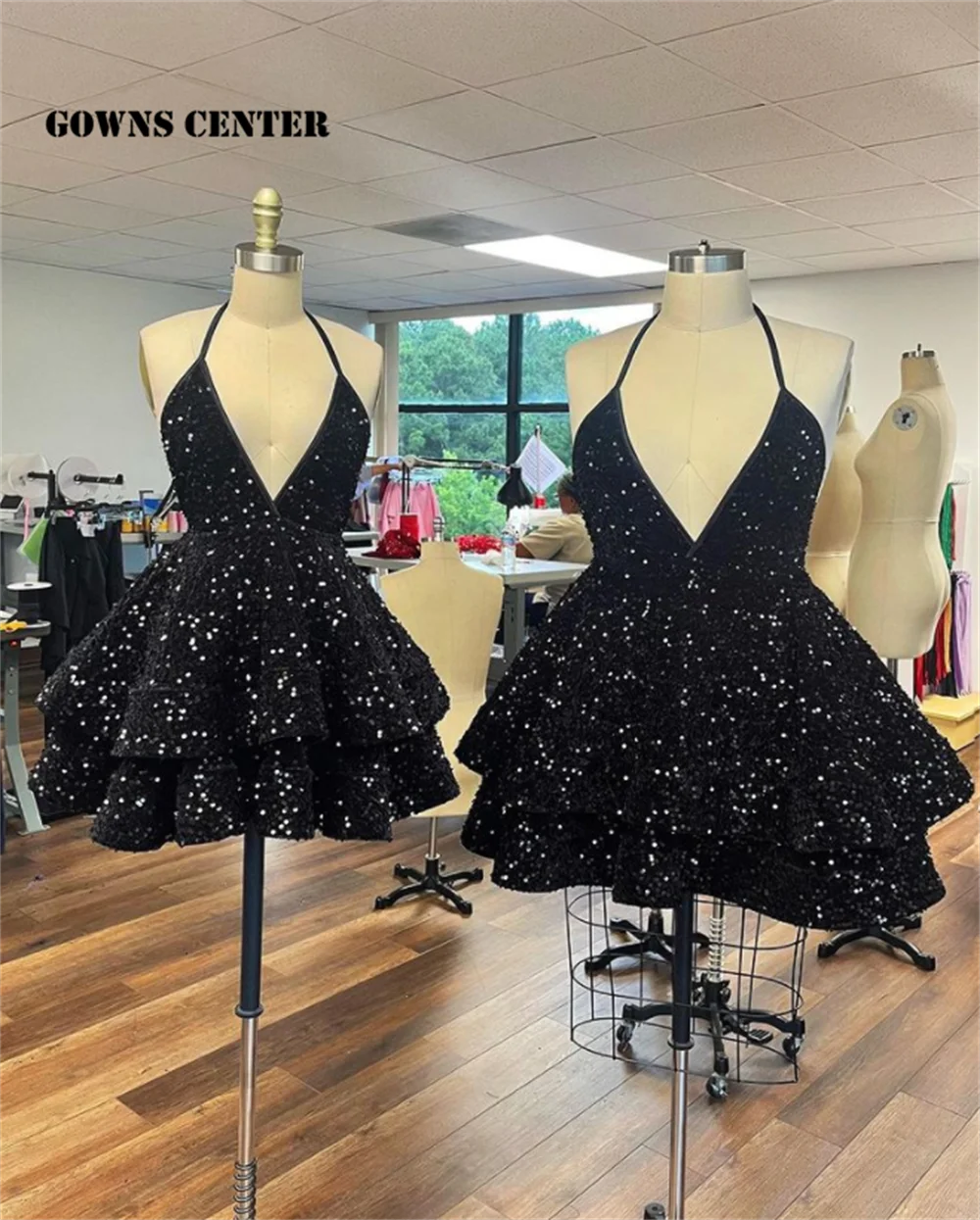 

Black Sequin Prom Dresses 2022 Luxury Gowns Halter Birthday Party Dress Homecoming Mini Cocktail Gowns שמלות נשף סיום
