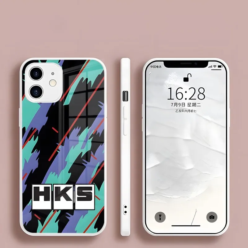 Спортивный автомобиль HKS JDM чехол для телефона противоударное Стекло Белый Iphone 15