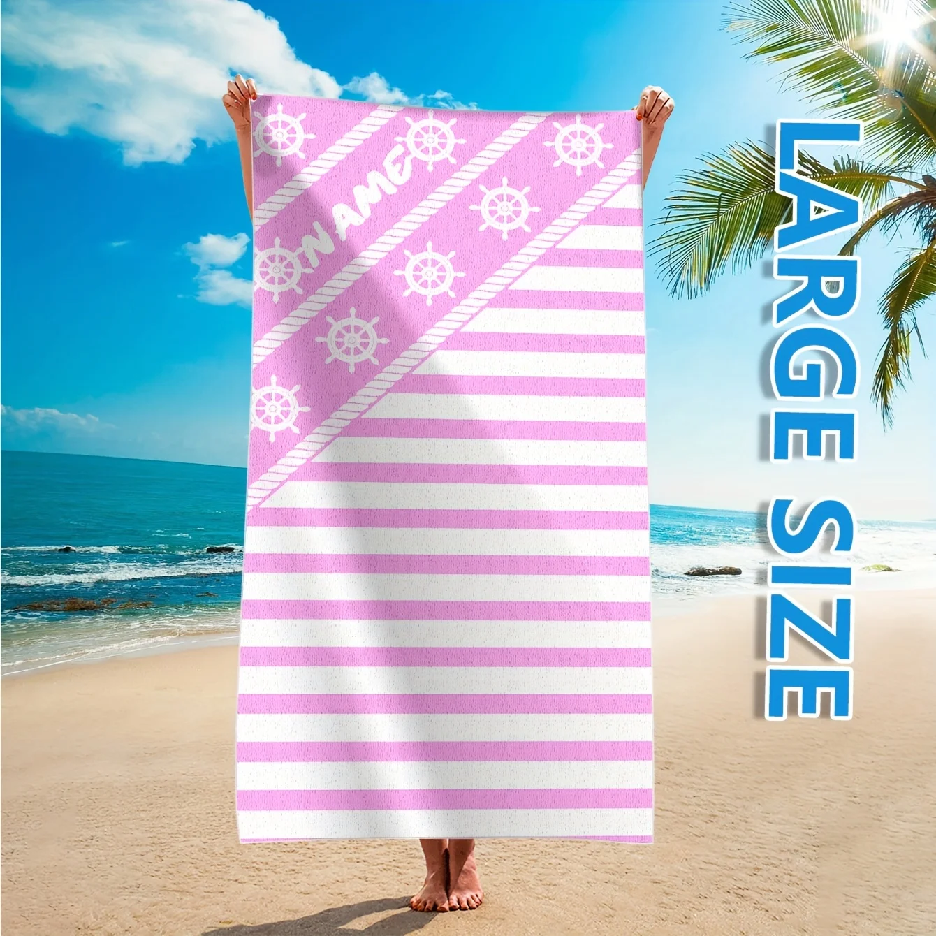 Оригинальное пляжное одеяло в темно-синюю полоску с именем супервпитывающее и