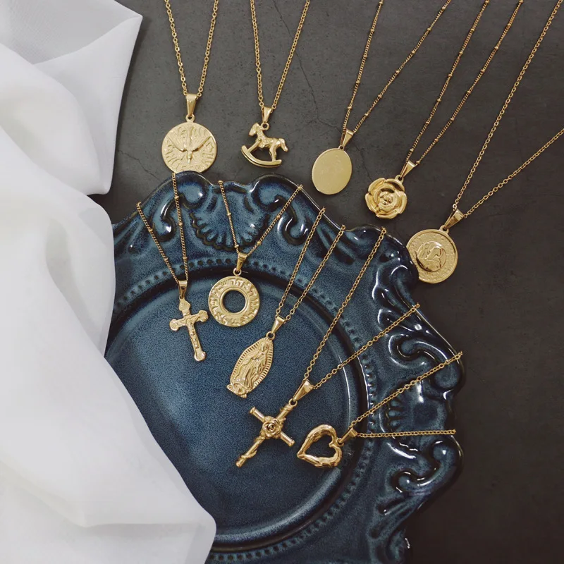 Женская цепочка с подвеской "Рысь Виргинского Троянского Коня с Цветочком" из нержавеющей стали - ювелирные аксессуары для свитеров, подарок на день рождения.