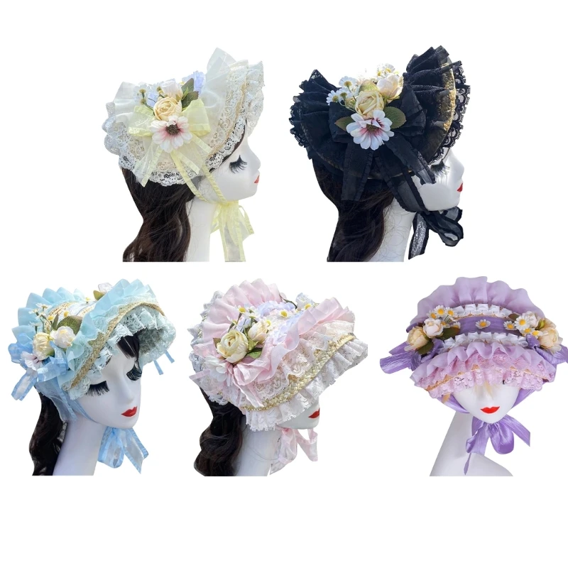 

Vacation Hat Breathable Western Courtly Style Vintage Hat White Rose Bowknot