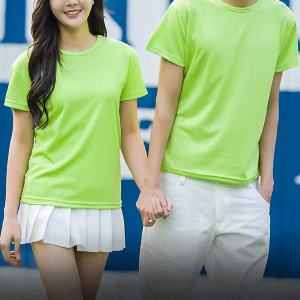 Однотонная футболка для мужчин и женщин быстросохнущая из полиэстера с коротким