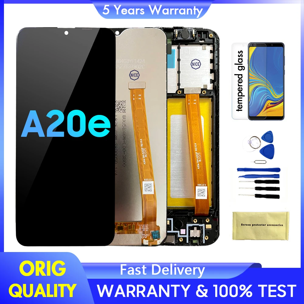 Фото 100% протестированный дисплей для Samsung A20e, ЖК-дисплей с сенсорным экраном для Galaxy SM-A202F SM-A202K, дигитайзер в сборе + рамка, полные детали 5,8 дюйма №1