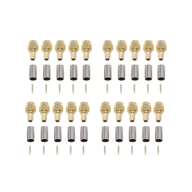 

20Pcs SMA Male Plug RF Coaxial Connector Crimp For RG58 RG142 RG400 LMR195 RG223