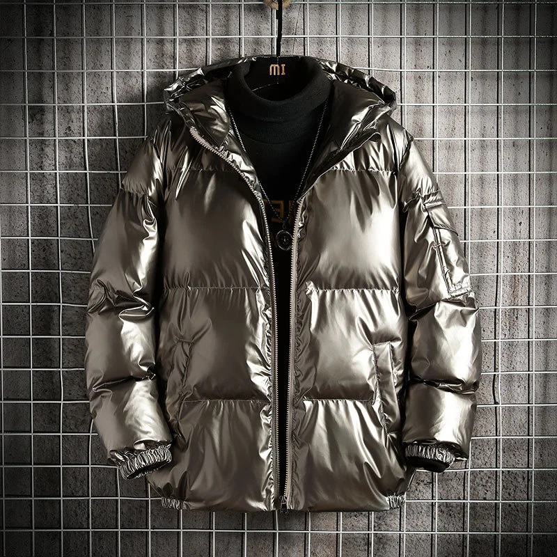

Men's Jacket Parkas Men's Winter Jackets Men's Cold Jacket Hooded Thickened Warm Reflective Bright Surface Down Cotton Korean