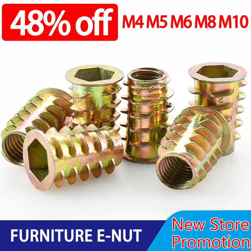 

Furniture E-Nut Hexagon Hex Socket Head Insert Kirsite Nut for Wood Inside and Outside Thread Zinc Alloy Nuts M4 M5 M6 M8 M10