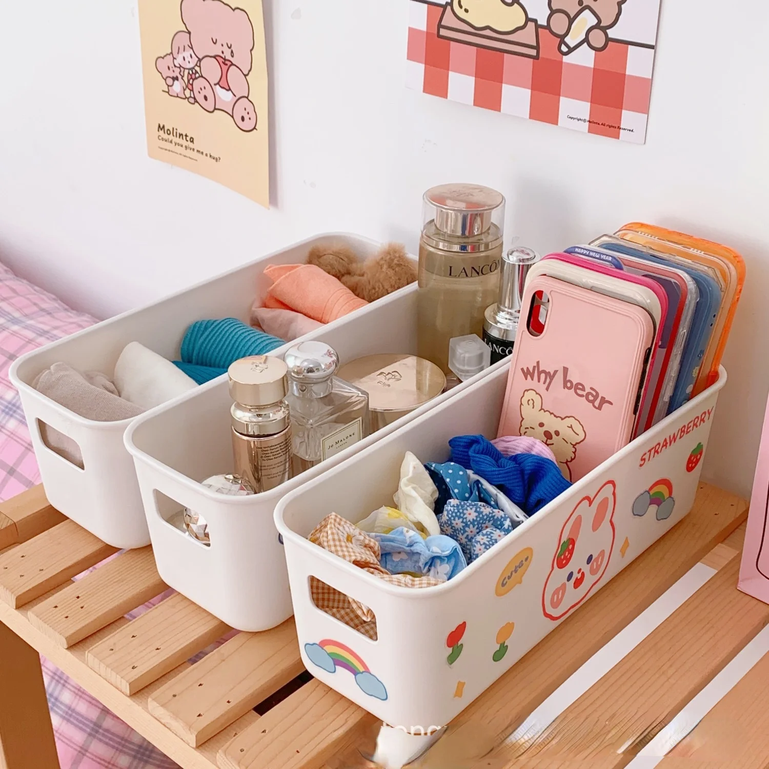 cute desktop sundries storage baskets box cosmetics snacks mobile phone case storage boxes household kawaii storage organizer free global shipping