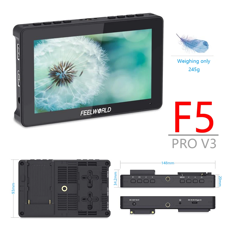 

FEELWORLD F5 Pro V3 Field Monitor 5.5" IPS camera Monitor Touch Screen Type-C 3D LUT 4K HDMI For SONY DJI camera DSLR