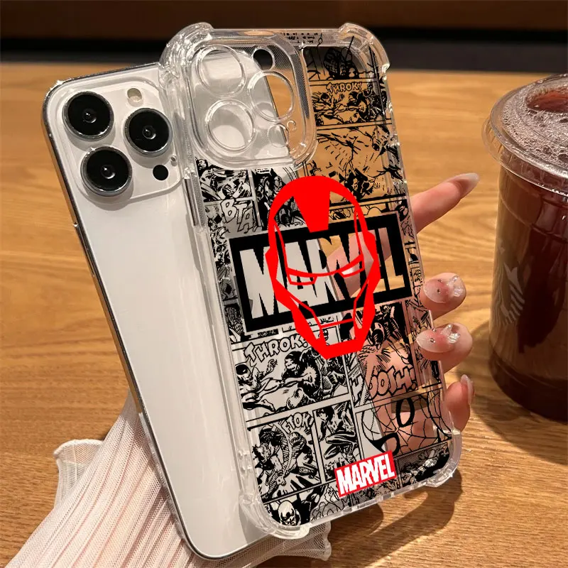 Фото Прозрачный чехол Marvel Spiderman Ironman Avengers для iPhone 17 16 15 14 13 12 11 Pro Max 16e 17e Air 13 15 Plus XS X 7 8 №1