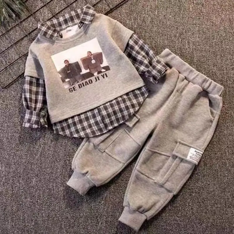 

Baby Spring Suit 2023 New Handsome Boys Spring and Autumn Foreign Style Pullover For Childrens Korean Two Piece Set Kids Outfits