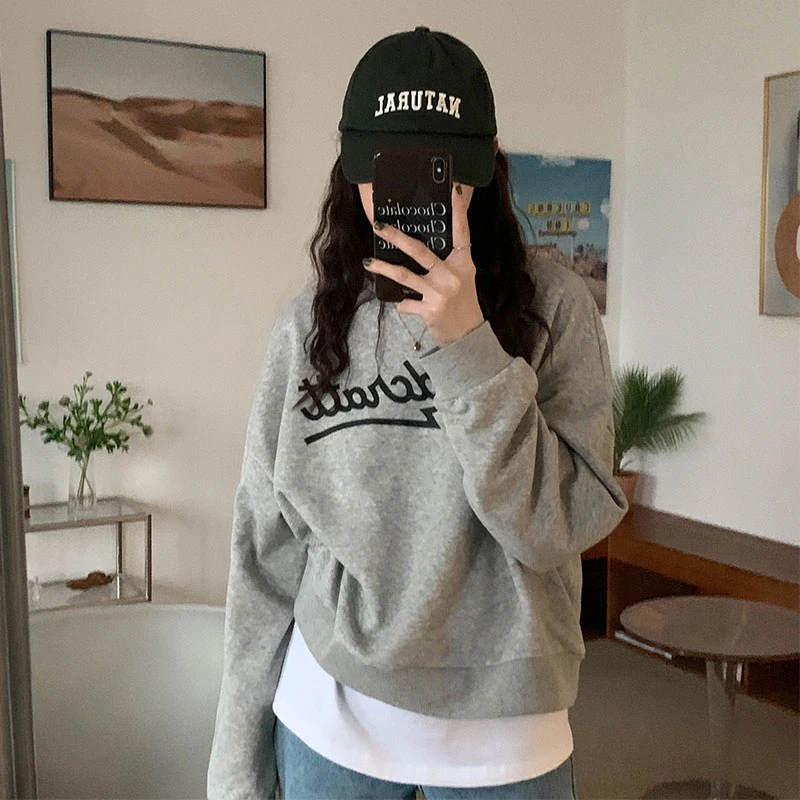 

Hoodies Women Harajuku Letter Print Long Sleeve Sweatshirt Teens Vintage Hip Hop Loose Korean Casual Pullovers Top Autumn Trendy