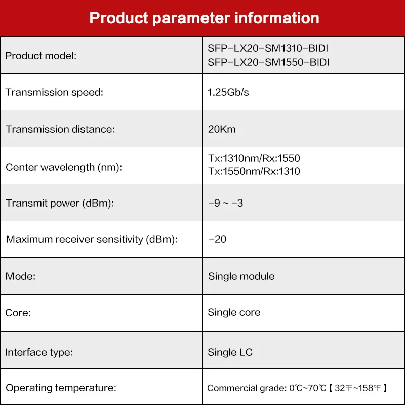 Infinol SFP-LX20-SM1310/1490-BIDI