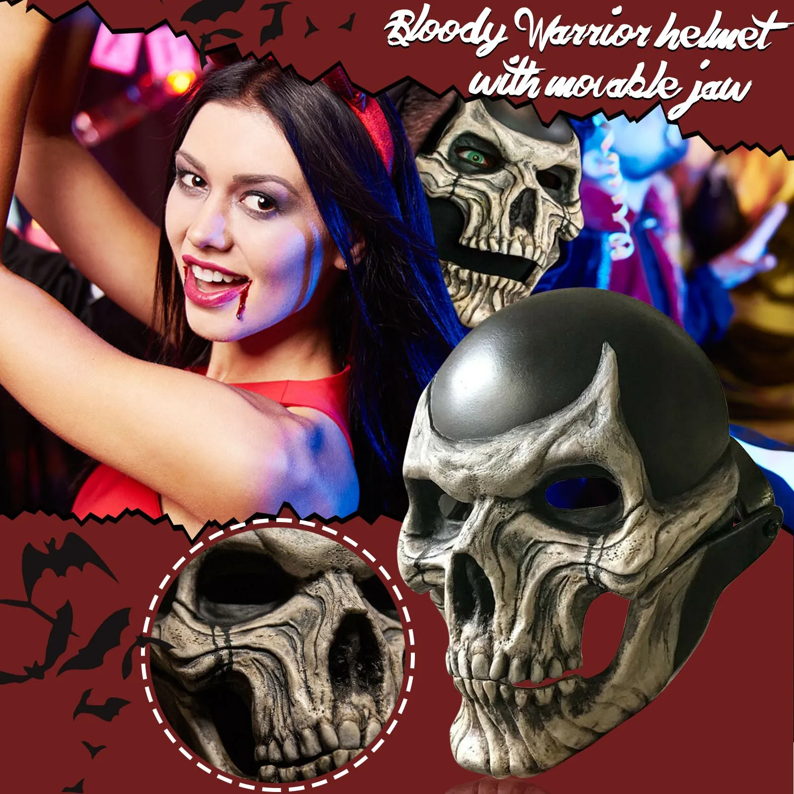 Страшная маска на Хэллоуин подвижная всю голову с челюстью шлем черепом 2024 для