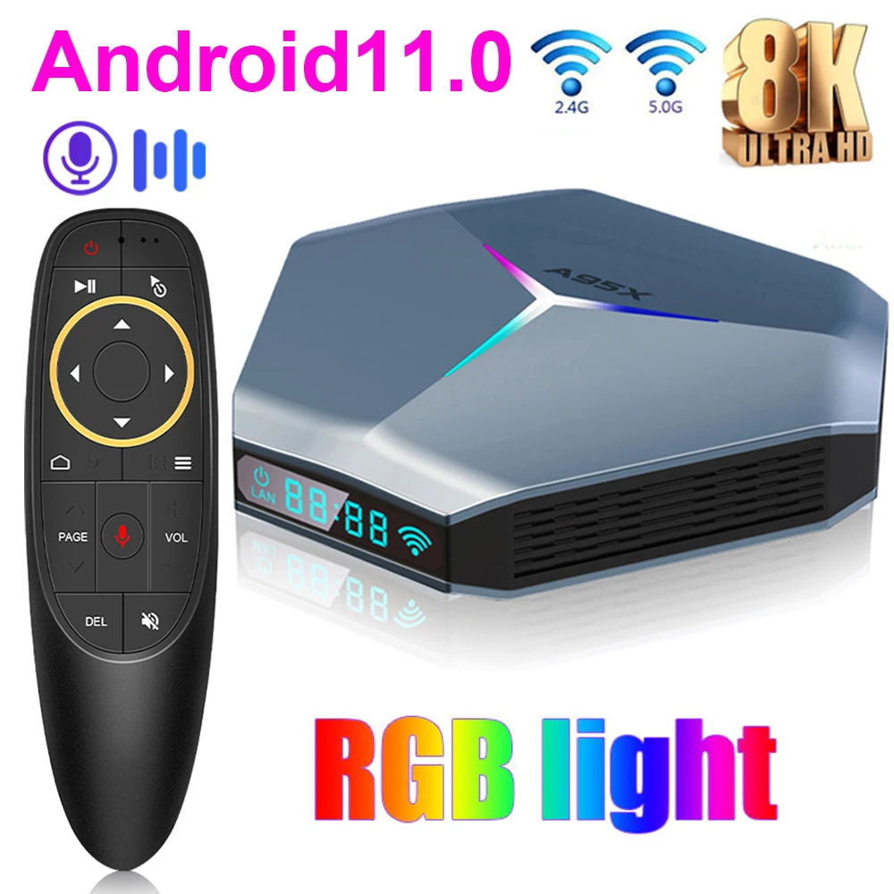 

A95X F4 Android 11 Smart TV BOX 8K HD RGB Light Amlogic S905X4 4GB 32GB 64GB 2.4G/5G Dual Wifi BT4.1 Set Top TV Box